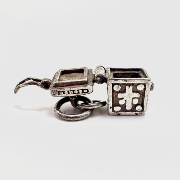 VTG Sterling Silver 925 Israel Square Poison Box Charm Small Pendant .50" Square - Picture 5 of 12